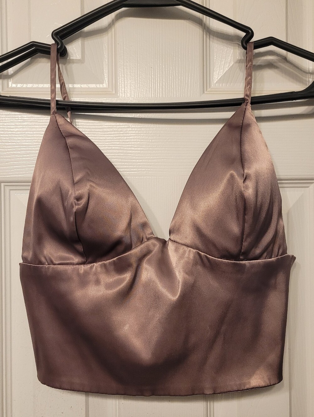 Windsor Satin Bralette Padded Crop Top - Mauve Pink